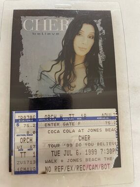 Cher Believe Tour Laminated Concert Pass with Ticket Stub - Black & Cream